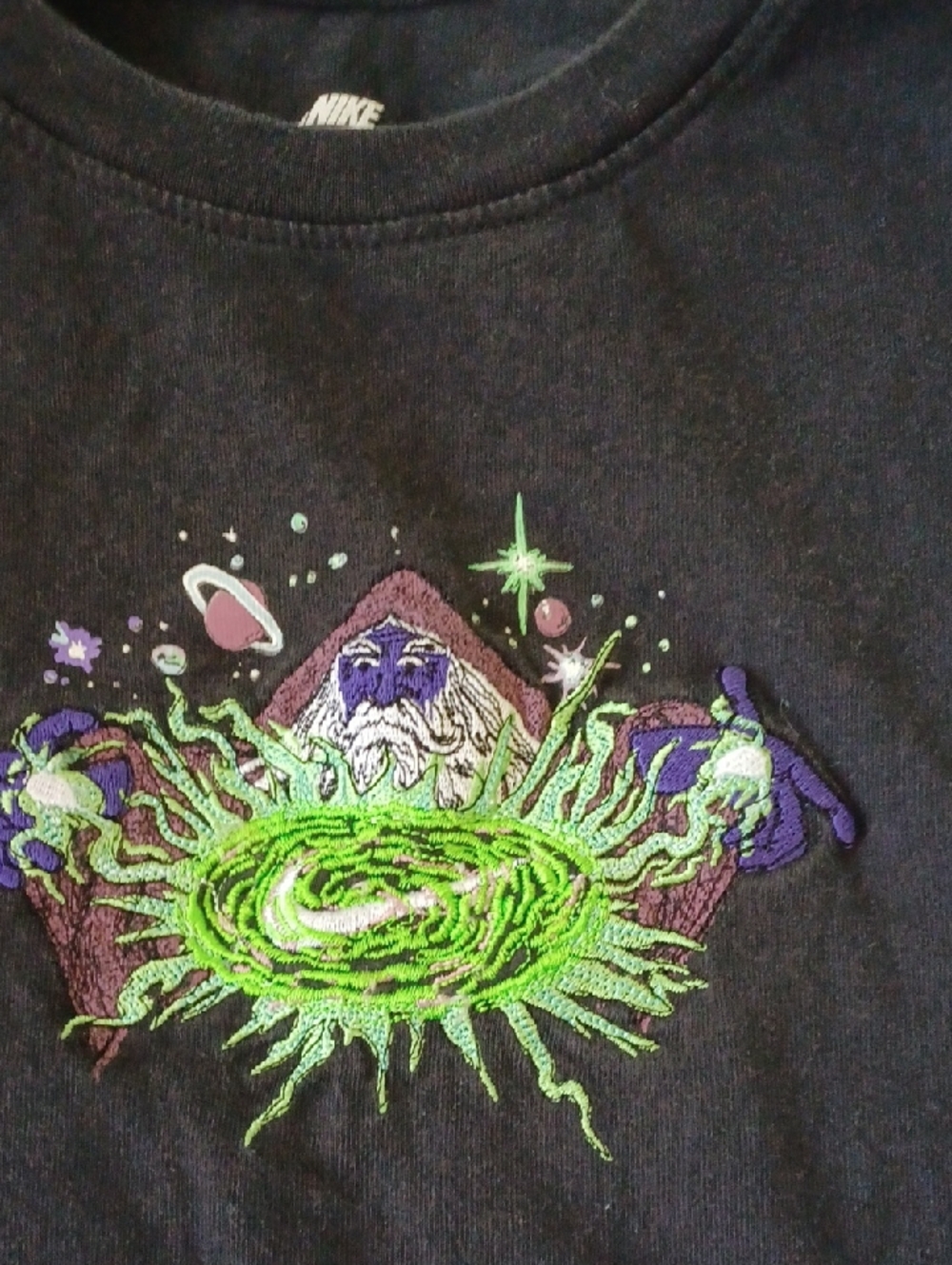 Nike Black Tee with Neon Green Cosmic Wizard Graphic